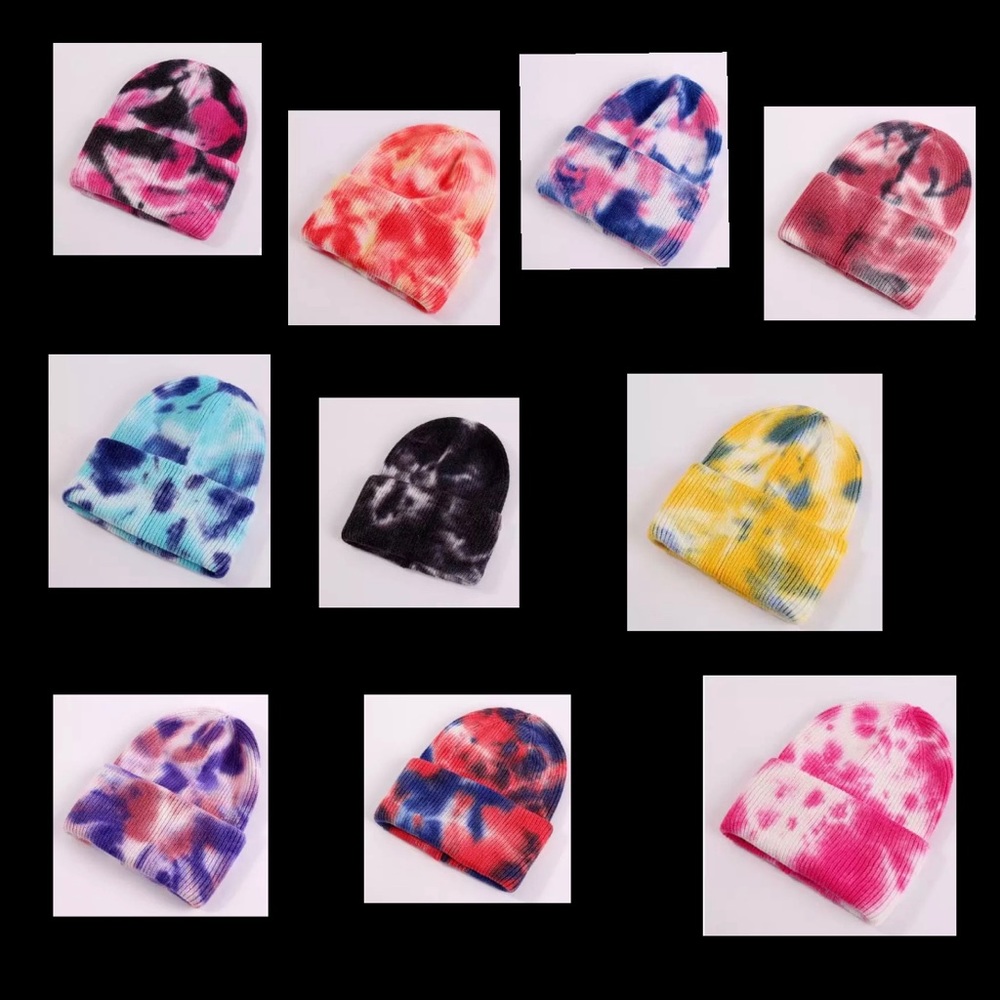 Winter tie-dye beanies